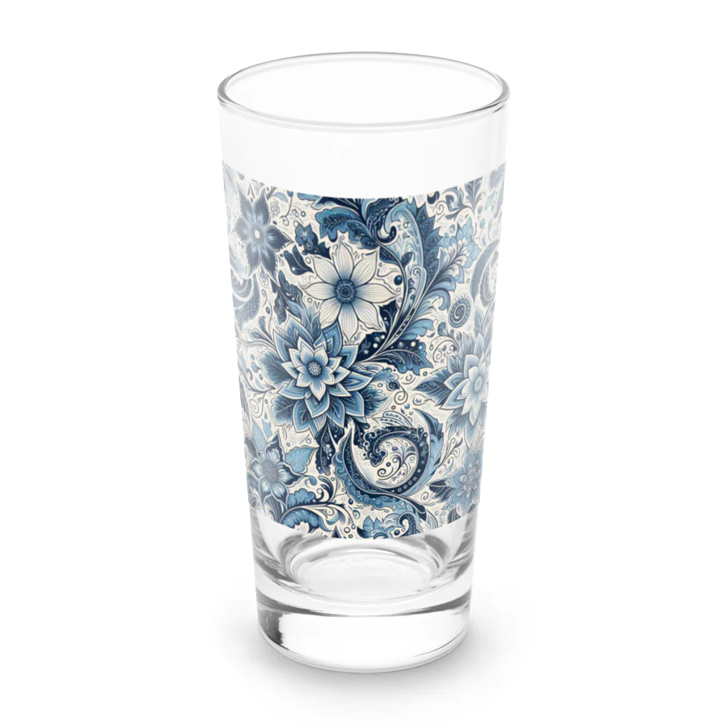 使いやすいデザインがいいね！のお花のバティック柄 ブルー Long Sized Water Glass :front