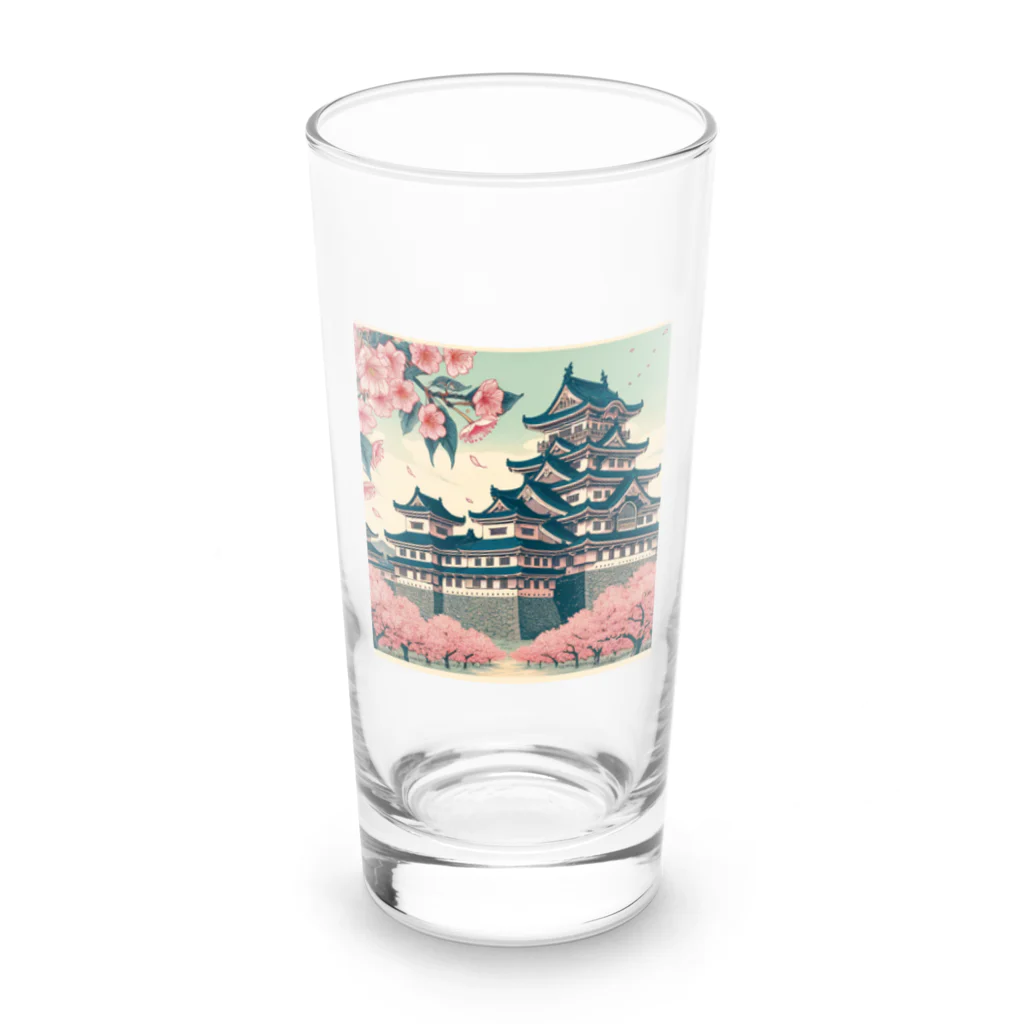 Cool Japanese CultureのSpring in Himeji, Japan: Ukiyoe depictions of cherry blossoms and Himeji Castle Long Sized Water Glass :front