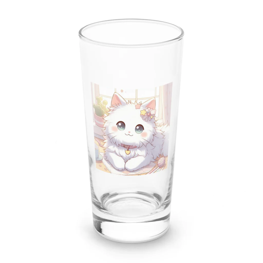 キュート＆クールのアニメ調・キュートな白猫 Long Sized Water Glass :front