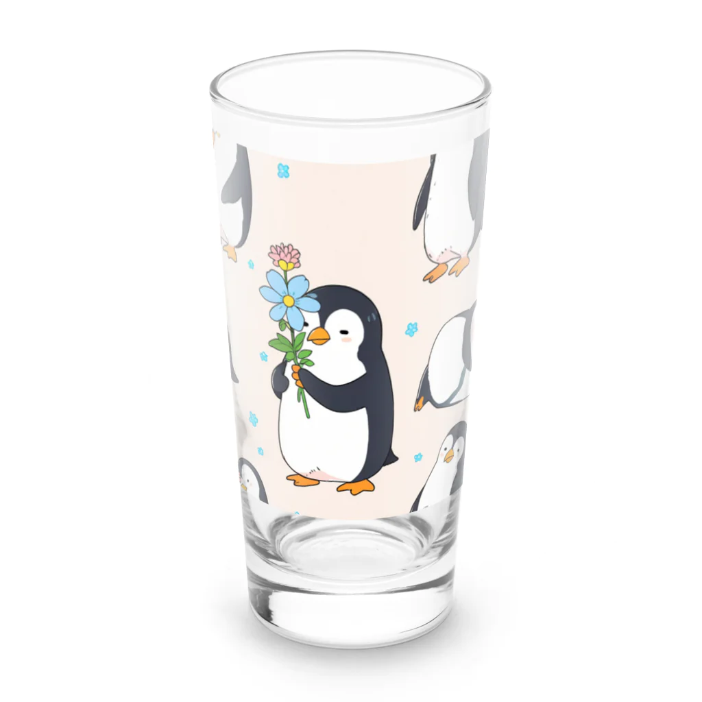 ganeshaの花を持ったかわいいペンギン Long Sized Water Glass :front