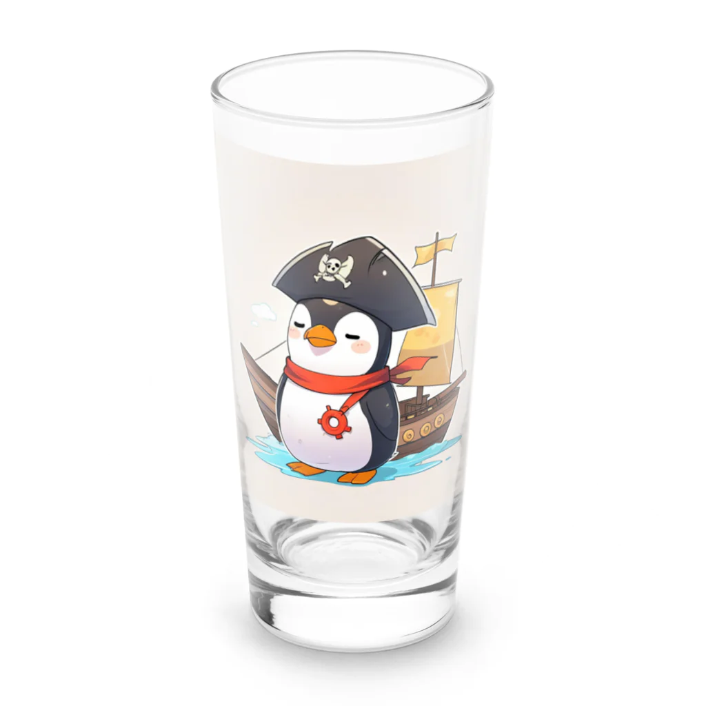 ganeshaのおもちゃの海賊船に乗ったかわいいペンギン Long Sized Water Glass :front