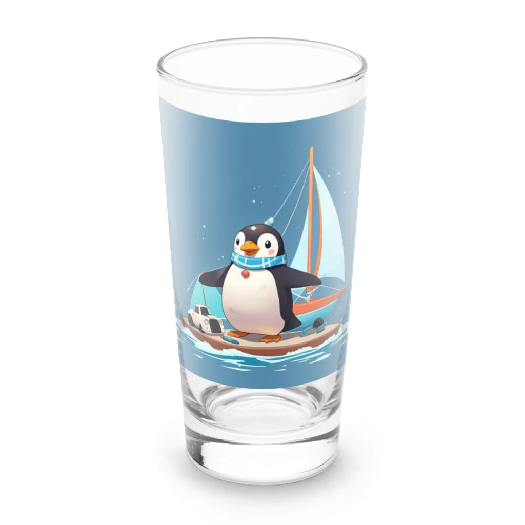 ganeshaのおもちゃのヨットでかわいいペンギンに出会おう Long Sized Water Glass :front