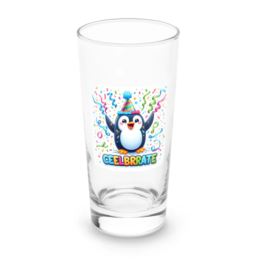 まんじゅ王国のこのキュートなペンギンがお祝いムード全開 Long Sized Water Glass :front