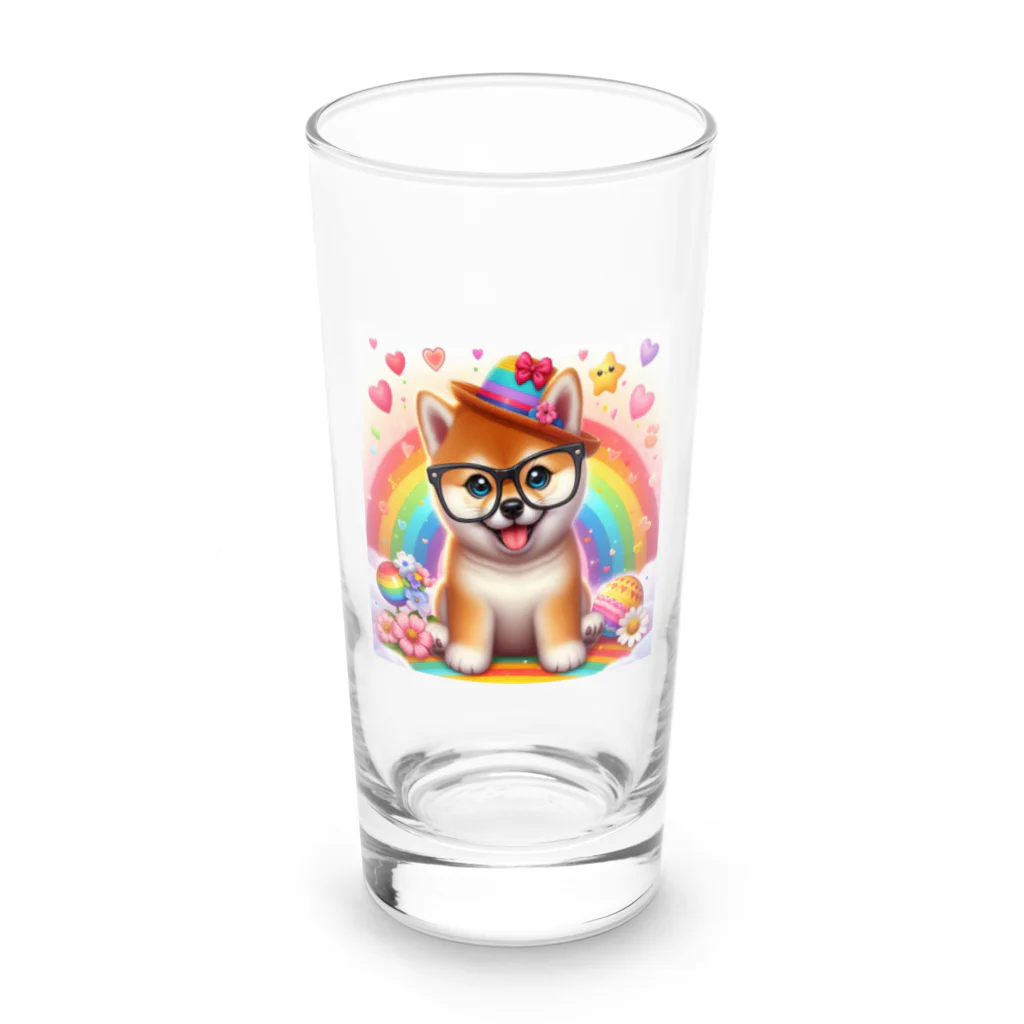 鈴木敏夫のメガネをかけて笑顔が似合う　わんちゃん Long Sized Water Glass :front