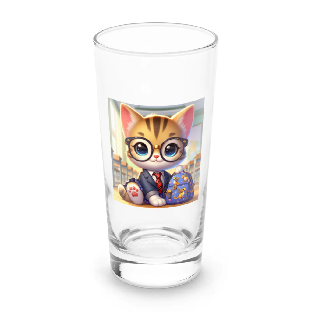 キュート＆クールのメガネのニャンコ３D・学校ver② Long Sized Water Glass :front