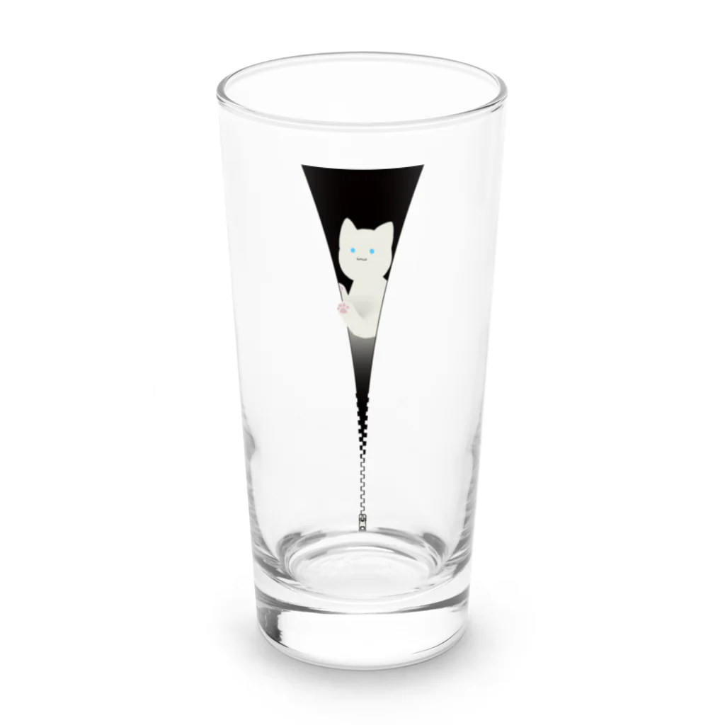 y-sasのファスナー猫　白猫 Long Sized Water Glass :front