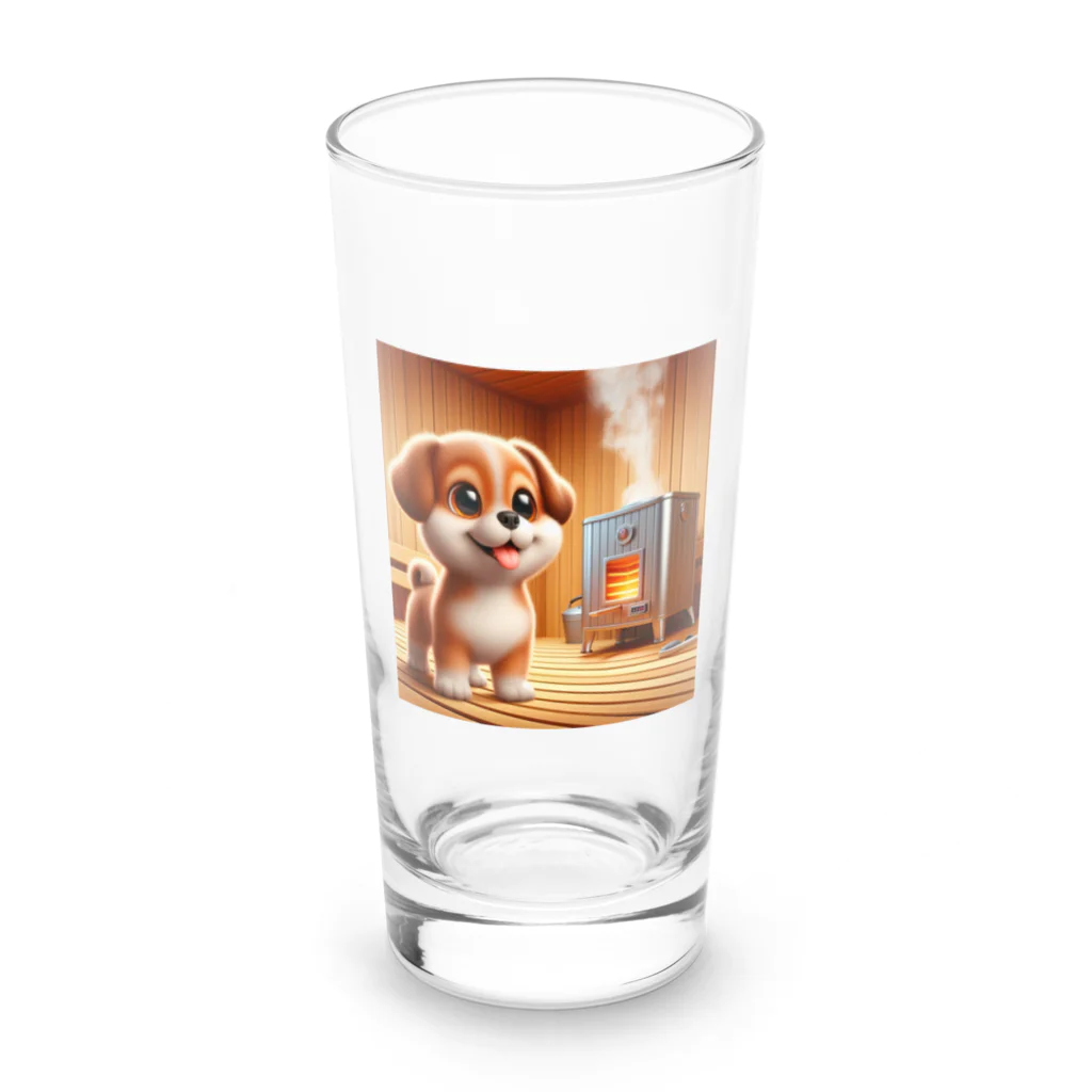 サウナーグッズショップの可愛い子犬がサウナでととのう Long Sized Water Glass :front