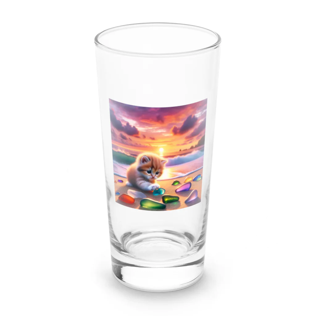 yunakiziの夕日の中シーガラスで遊ぶ子猫 Long Sized Water Glass :front