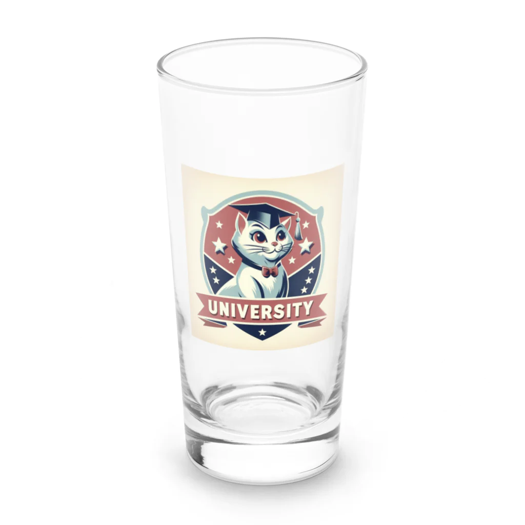 猫猫’ズのMeow University シリーズ【白猫】 Long Sized Water Glass :front