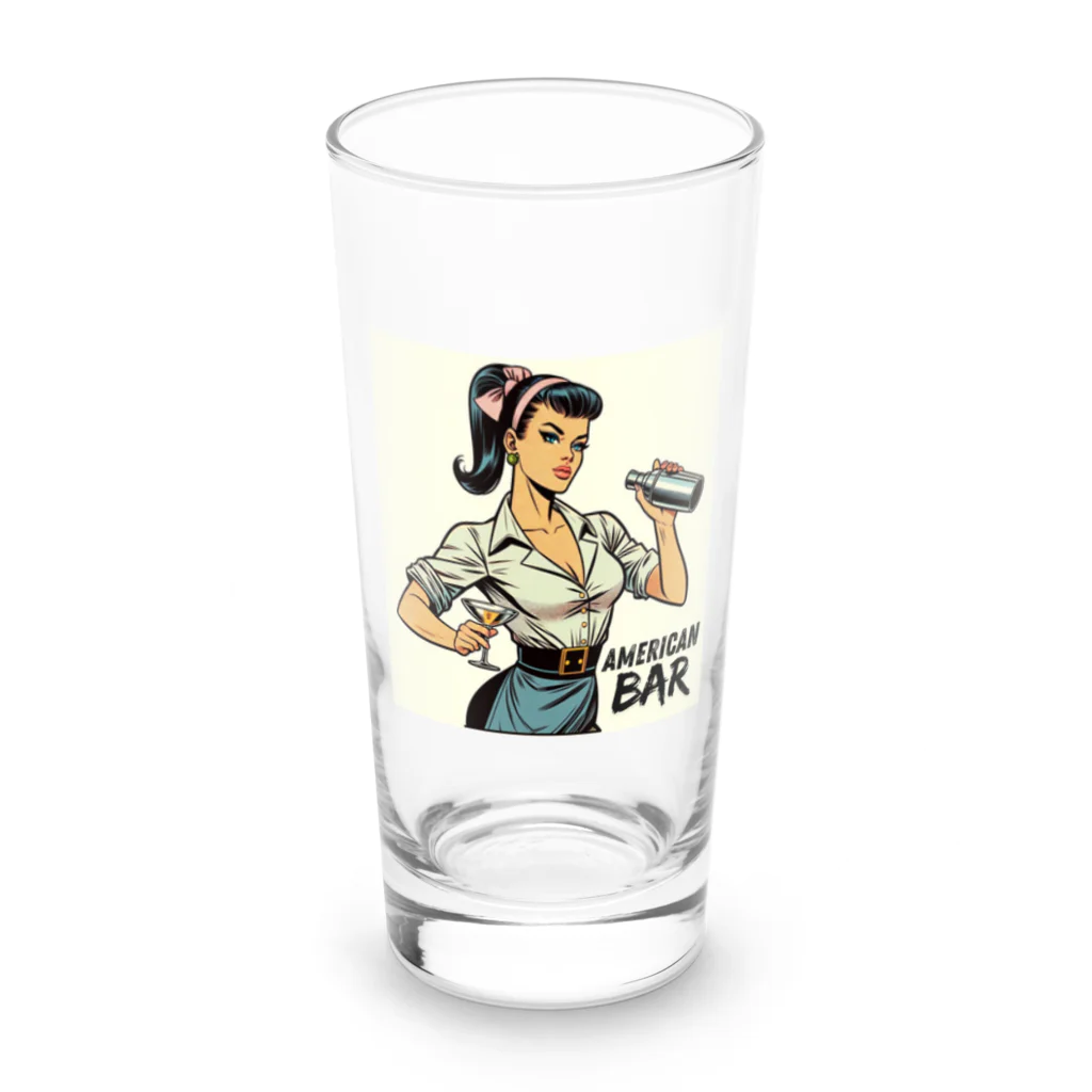 AMERICAN BARのアメコミ風バーテンダー Long Sized Water Glass :front