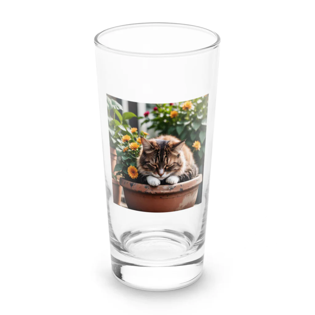 amaneiro___のお花の上でくつろぐ猫 Long Sized Water Glass :front