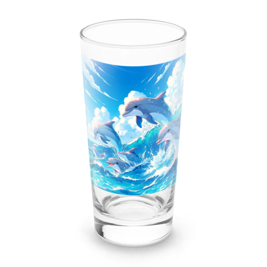 snow-birdの海で遊ぶイルカたちの楽しい風景 Long Sized Water Glass :front