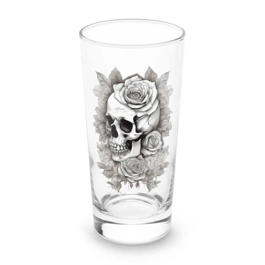 japanese-creatorの骸骨　薔薇　デザインTシャツ　アート　グラフィック Long Sized Water Glass :front