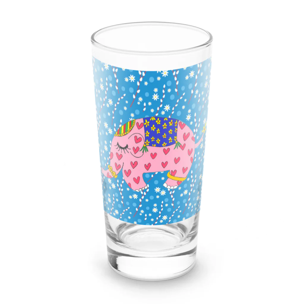 ピンクの象の幸福を呼ぶピンクの象 Long Sized Water Glass :front