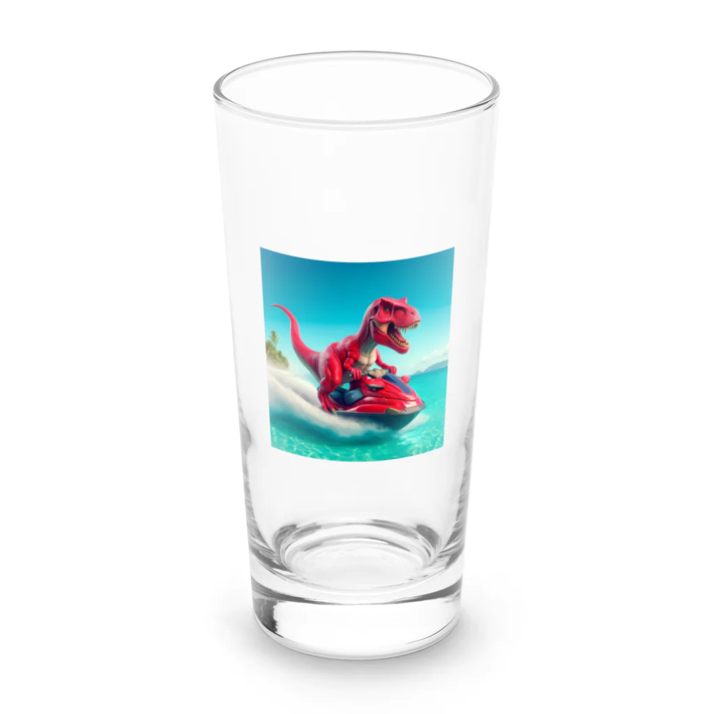 DINO-studioのジェットスキーを楽しむ赤ティラノ Long Sized Water Glass :front