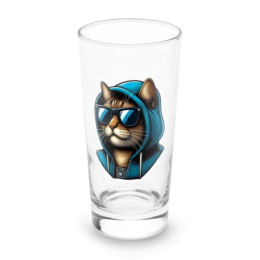 終わらない夢🌈のパーカーを着た猫🐱 Long Sized Water Glass :front