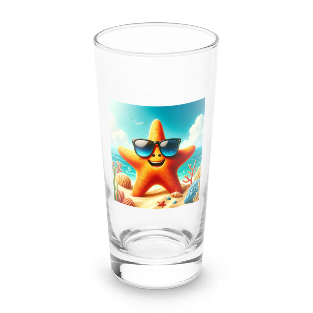 KIglassesのサングラスをかけた笑顔のヒトデ - 海の陽気な仲間！ Long Sized Water Glass :front