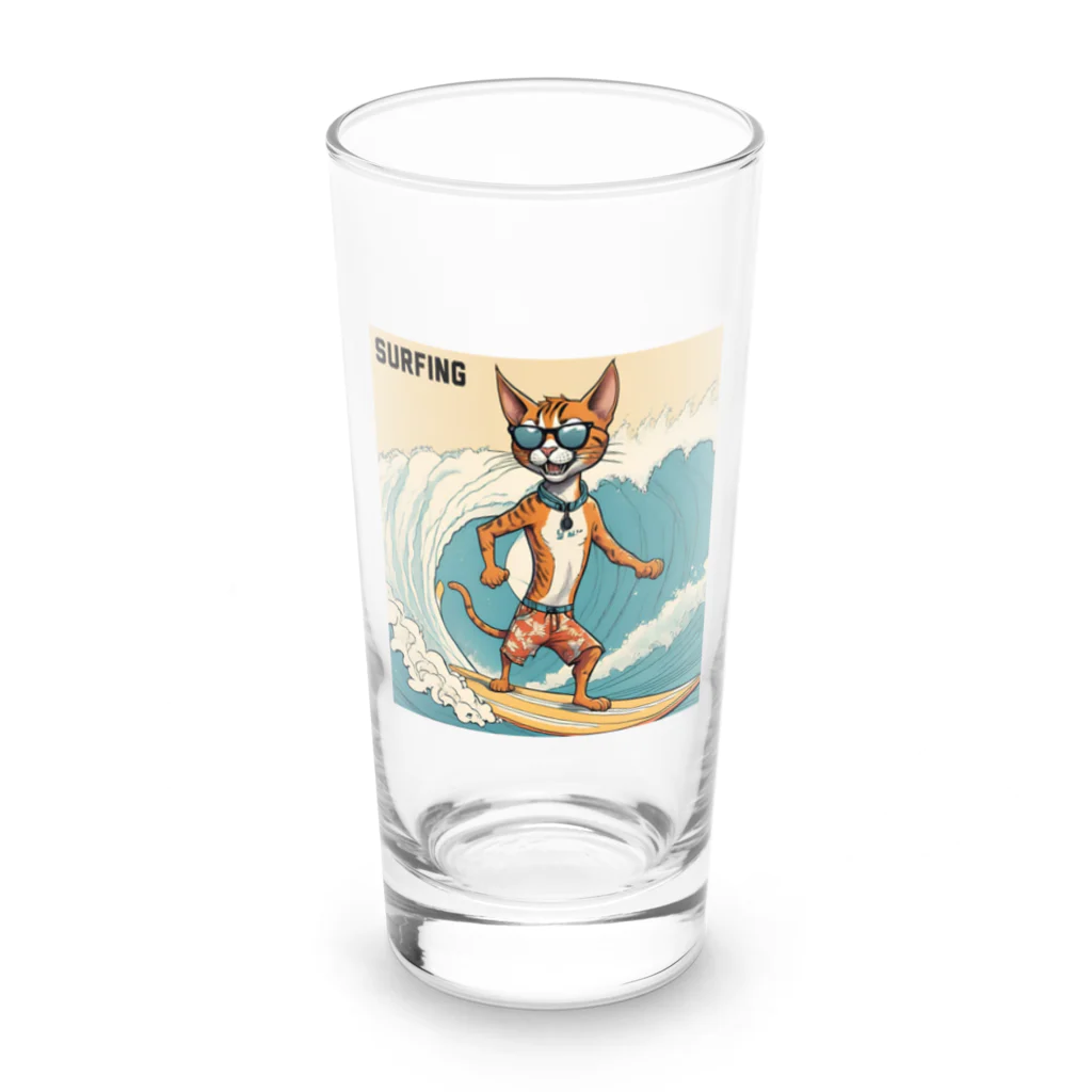 ハワイライフのSURFING猫（男の子バージョン） Long Sized Water Glass :front