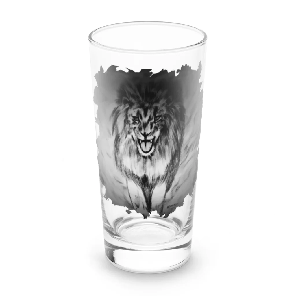 greetenのライオン　アートアニマル　モノクロ Long Sized Water Glass :front