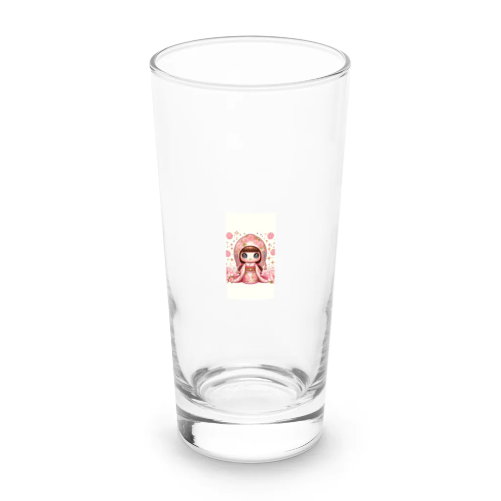 ぷぷオレンジのキラキラ花ミックスこけしちゃん Long Sized Water Glass :front