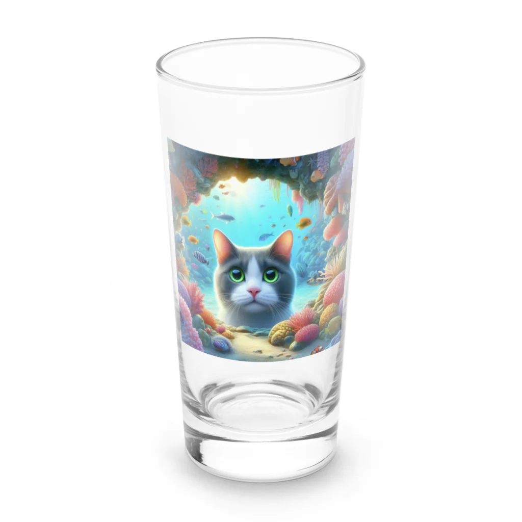 ことぶき　358の珊瑚に癒される猫 Long Sized Water Glass :front