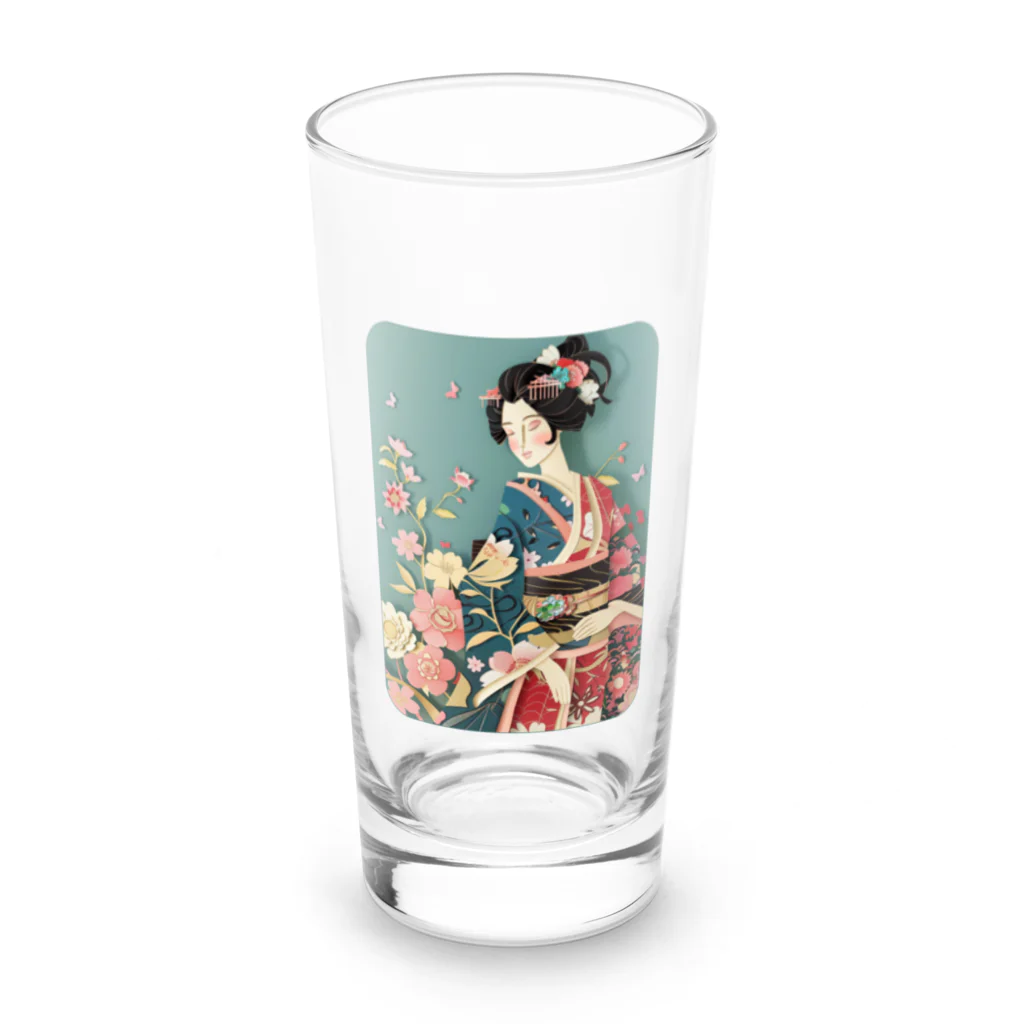 MistyStarkの着物女性の切り絵アート　―　Kimono woman paper-cutting art　ー Long Sized Water Glass :front