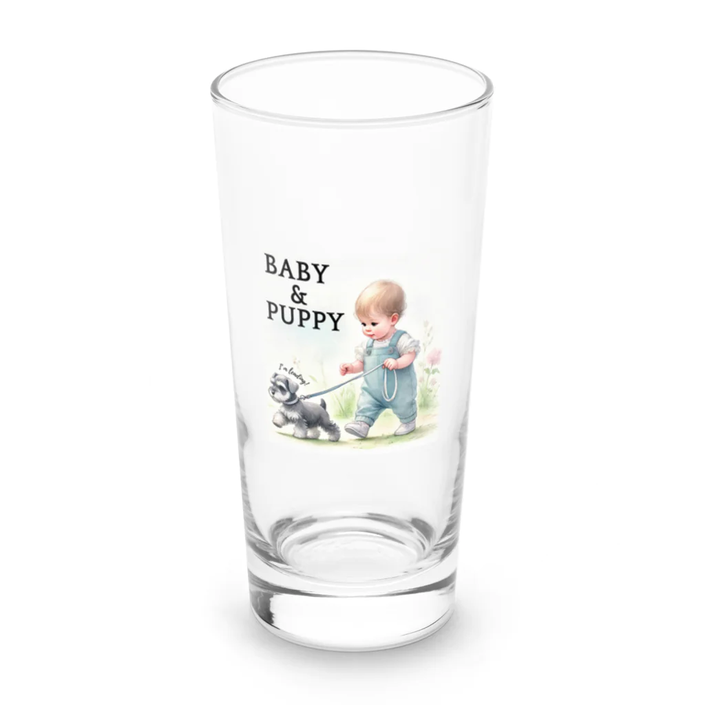 at_taroのSchnauzer leading a baby!! Long Sized Water Glass :front