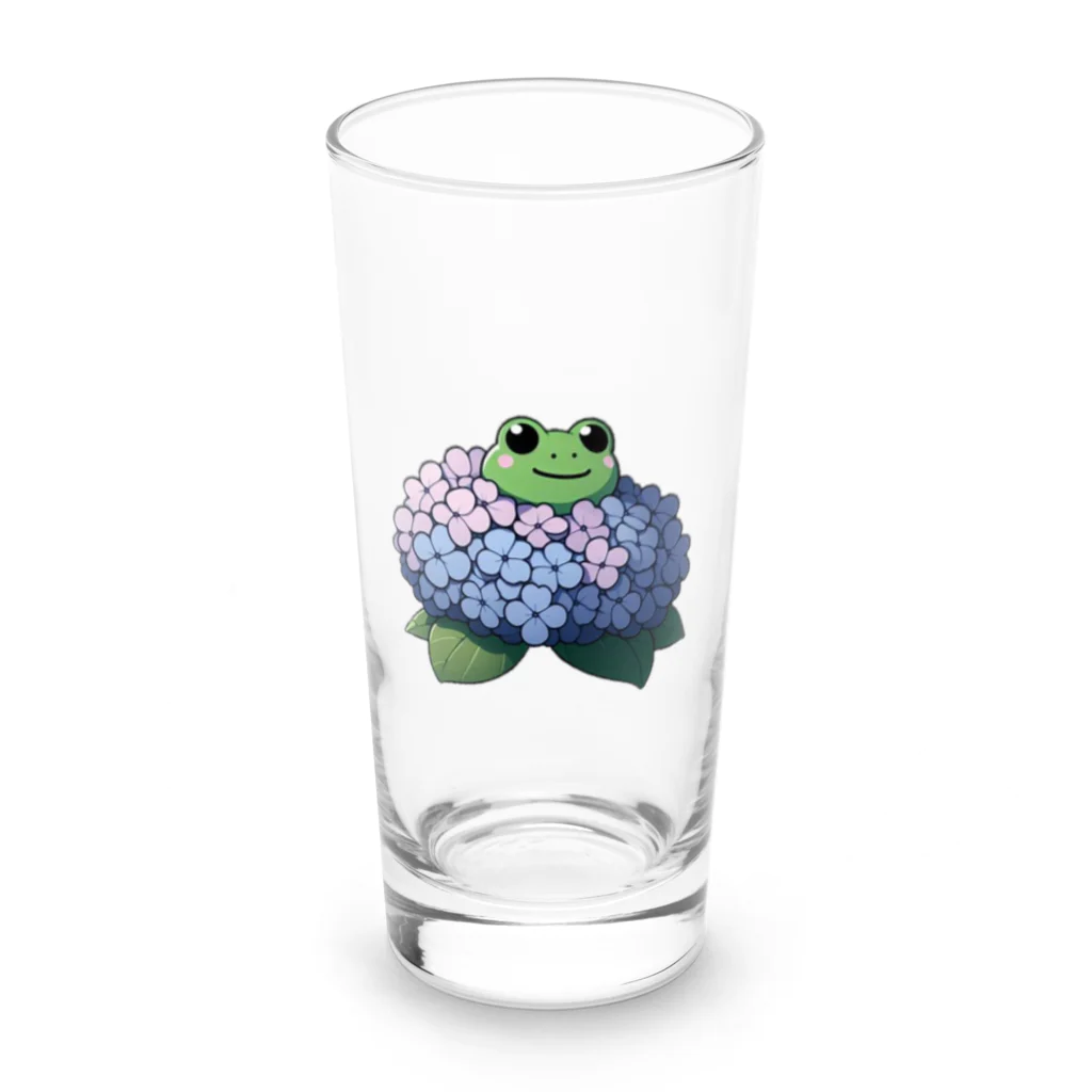 終わらない夢🌈の紫陽花の花と可愛いアマガエル🐸 Long Sized Water Glass :front