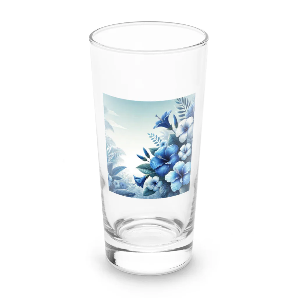 海の幸の青色なトロピカルフラワー Long Sized Water Glass :front