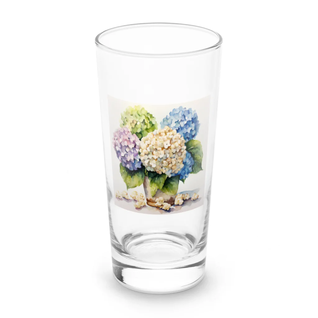 OkometoOmochiの紫陽花とポップコーン Long Sized Water Glass :front