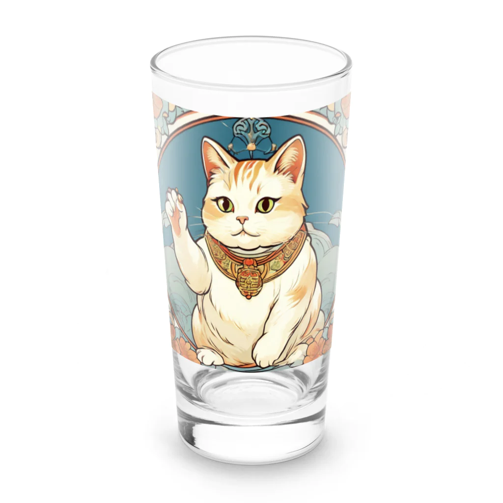 ゆまちゃんの開運雑貨屋さんの夜のミュシャ風招き猫 Long Sized Water Glass :front