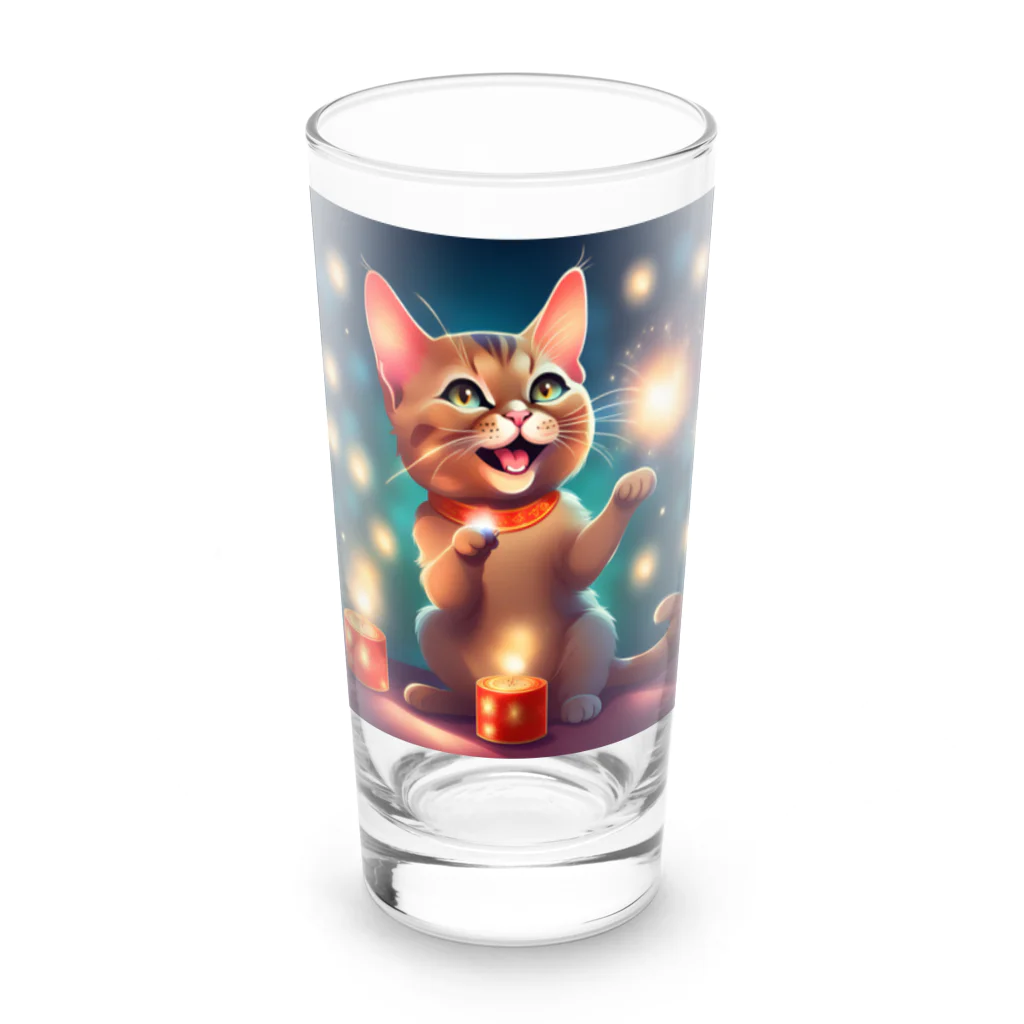 はなにゃんのおうちの花火で遊ぶかわいい猫ちゃん Long Sized Water Glass :front