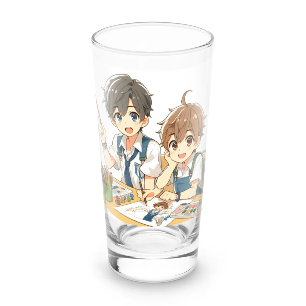 可愛い男の子イラスト販売所　By,keicyanの男の子　中学1年生　美術部 Long Sized Water Glass :front