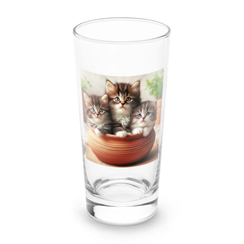 YFCの土鍋に可愛い親子猫が3匹④ Long Sized Water Glass :front