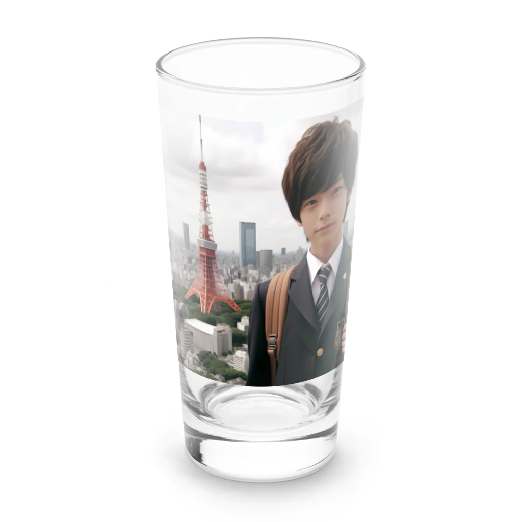 可愛い男の子イラスト販売所　By,keicyanの男の子　中学1年生　タワーバッグに Long Sized Water Glass :front