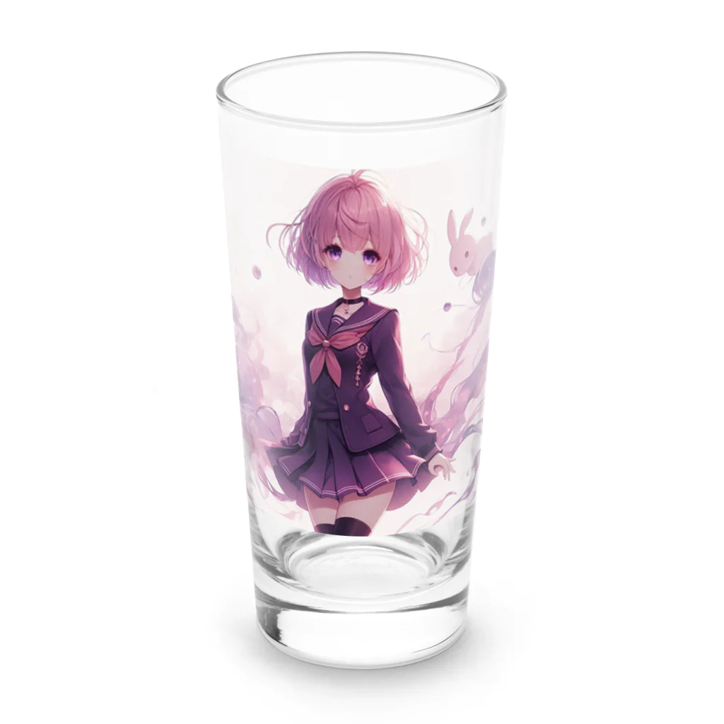 やるか、やらぬか？本人次第のピンクの女子高生 Long Sized Water Glass :front