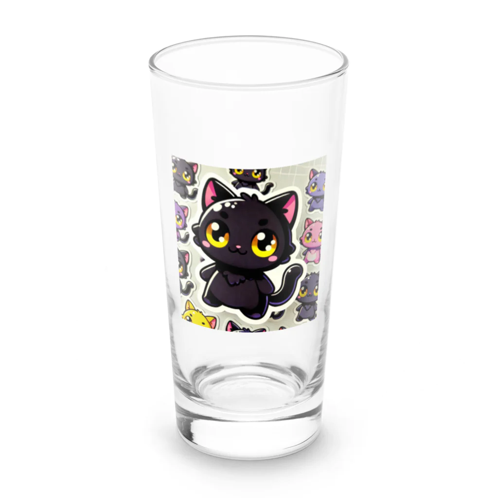 hiiro_catの魅惑の黒猫が、カラフルな背景と調和してかわいさを放つシーン Long Sized Water Glass :front