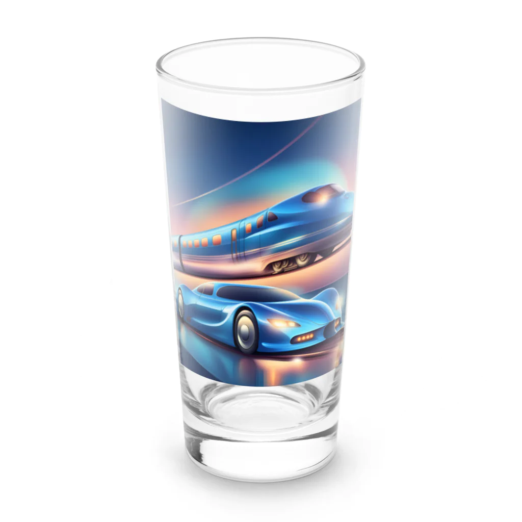 ro kuの青い車と新幹線 Long Sized Water Glass :front