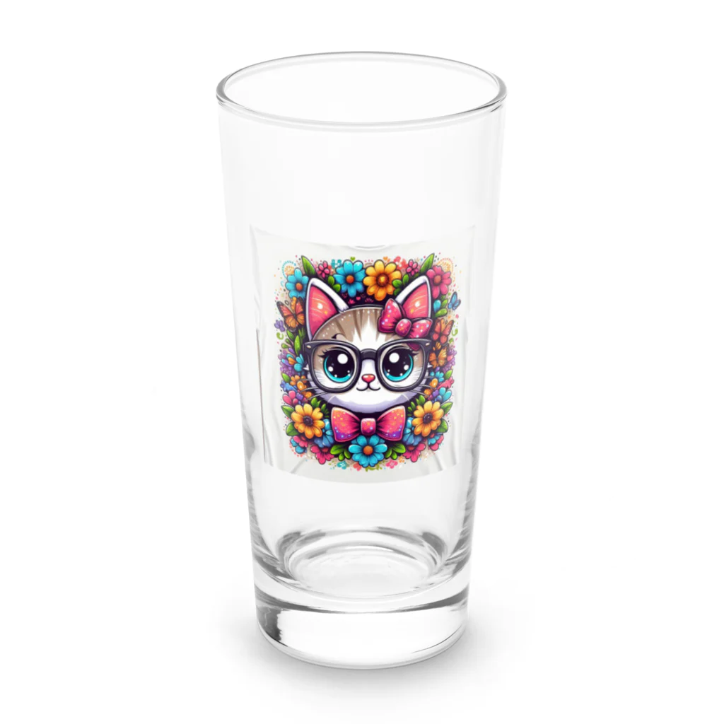 MKYU4のカシャリ！オシャレな眼鏡をかけたにゃんこ Long Sized Water Glass :front