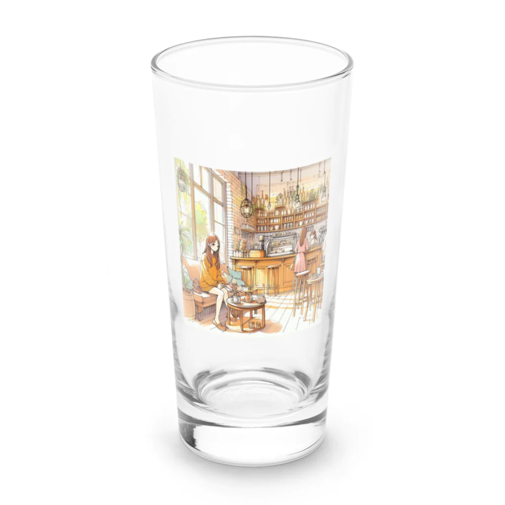 tattat259のカフェでくつろぐ女の子 Long Sized Water Glass :front