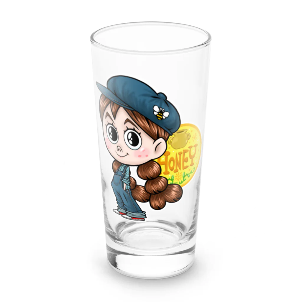 堀越ヨッシーのお店（SUZURI支店）の邦子は、ハチミツ大好き♩ Long Sized Water Glass :front