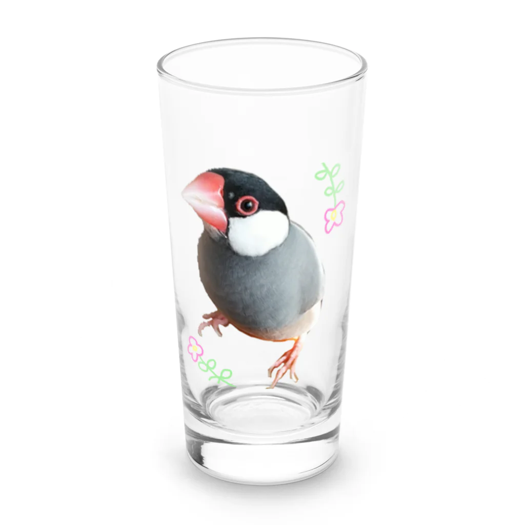 harupink🌸ペット似顔絵illustのFLOWER文鳥さん Long Sized Water Glass :front