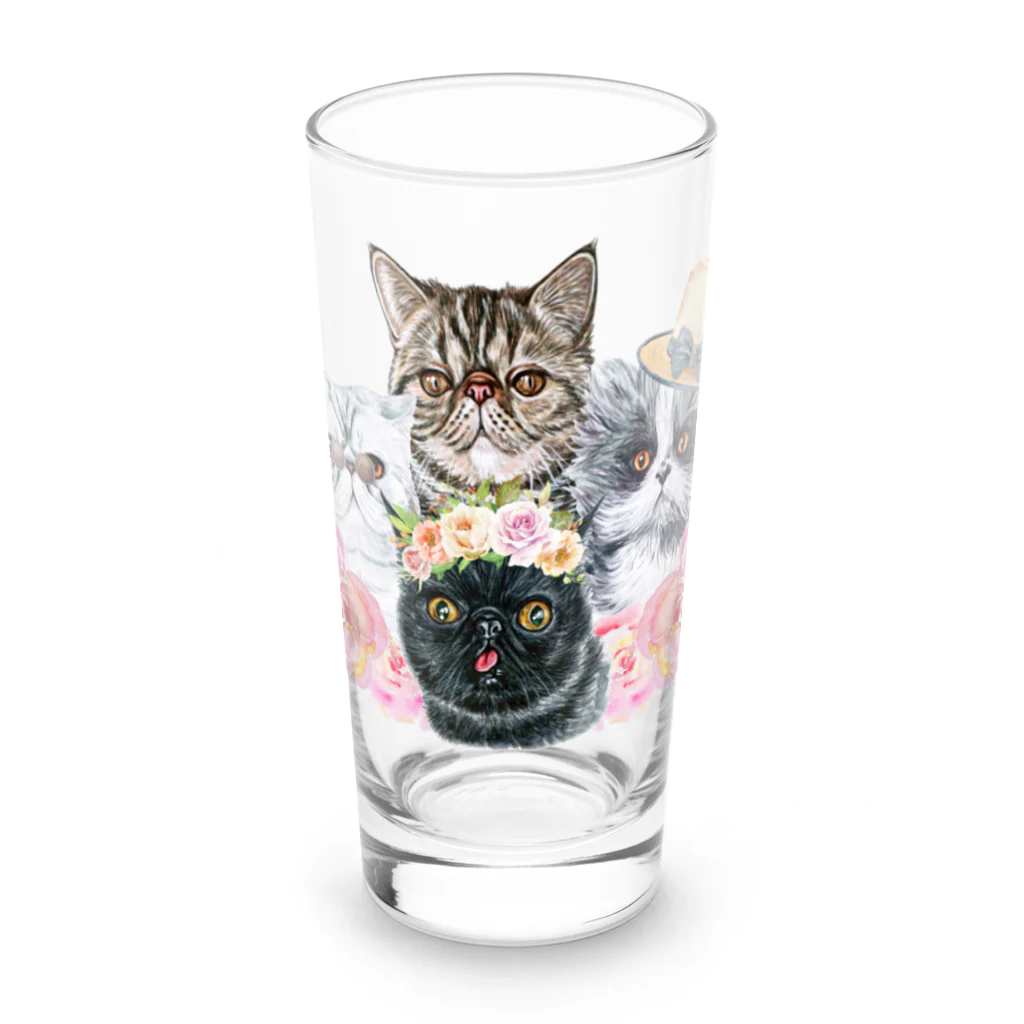 SANKAKU DESIGN STOREの仲良し！ぺちゃかわ猫ちゃんたちのバカンス。 Long Sized Water Glass :front