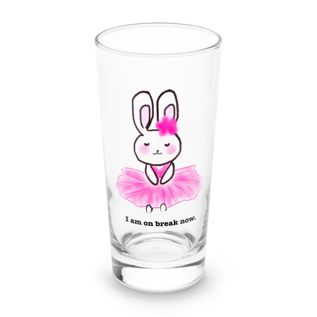 RIBBONSの私は今休憩中です🌸ゆる〜いうさぎさん Long Sized Water Glass :front