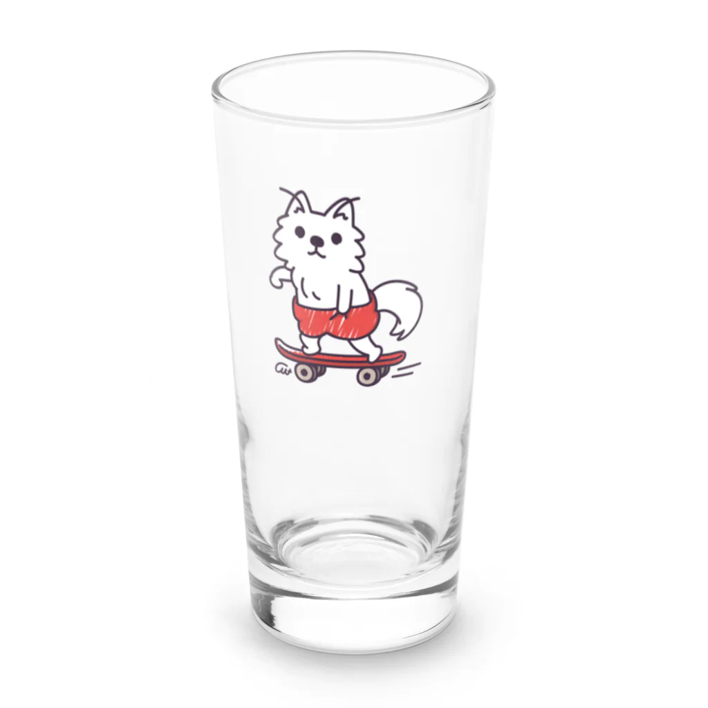 イラスト MONYAAT のワンポイント 赤ぱんポメラのスケボー Long Sized Water Glass :front