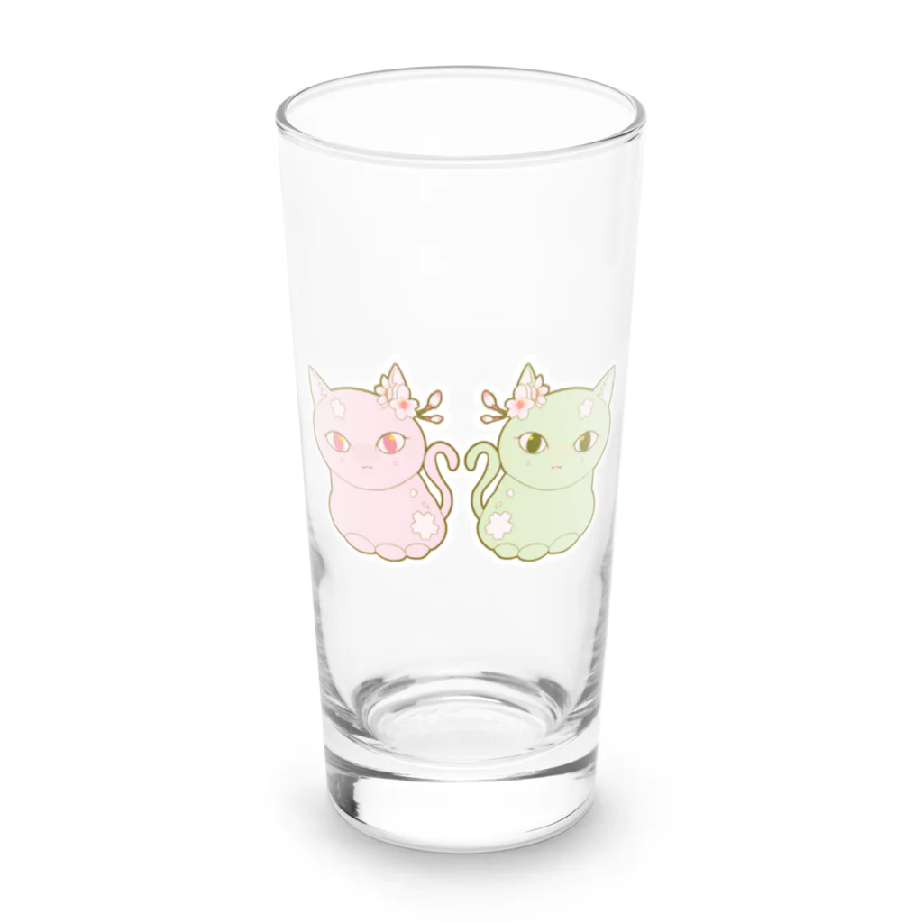 いろはにゃんこ堂の四季猫さん(春/桜)(ピンク/グリーン) Long Sized Water Glass :front