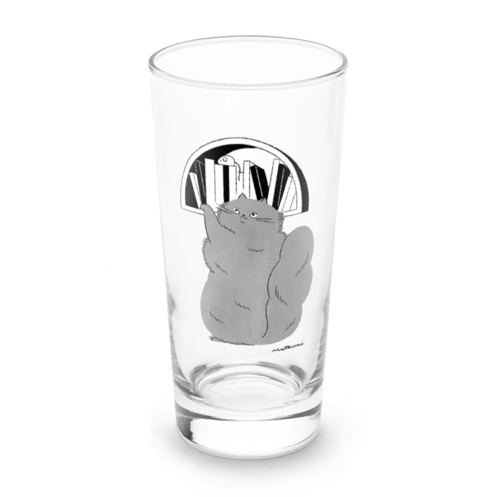 かわむショップ　suzuri支店のねこの本棚（グレー） Long Sized Water Glass :front