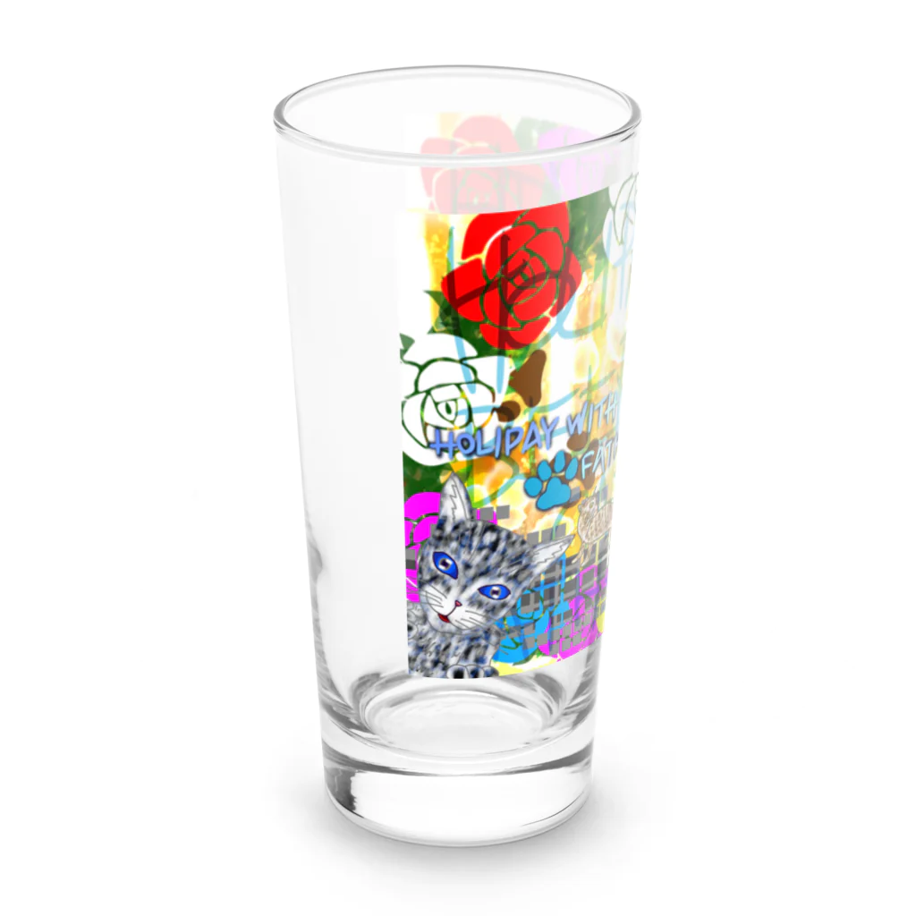 AkironBoy's_ShopのHOLIPAY WITH BEER WITH CATS ON FATHER‘S DAY.（父の日に猫達と一緒にビールで休日。） Long Sized Water Glass :left