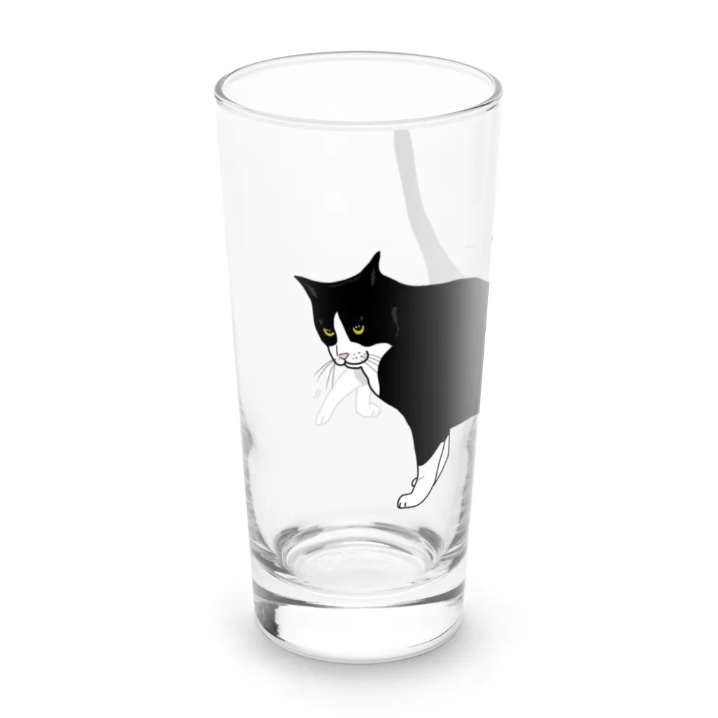 小鳥と映画館の伸びをするハチワレちゃん Long Sized Water Glass :left