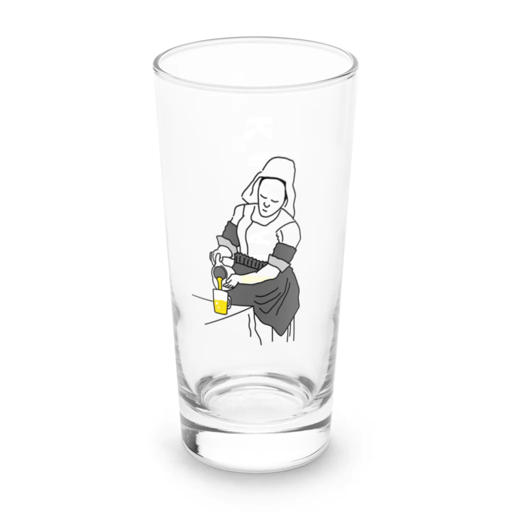 ビールとアート TM-3 Designの名画 × BEER：背面白ロゴ入（牛乳を注ぐ女）黒線画 Long Sized Water Glass :left